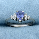 1ct Tw Tanzanite And Diamond Ring In 14k White Gold