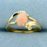 Pink Coral Solitaire Ring In 14k Yellow Gold