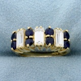 Blue And White Sapphire Ring In 14k Yellow Gold