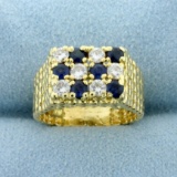 1ct Tw Vintage Henry Dankner Designer Sapphire And Diamond Ring In 18k Yellow Gold