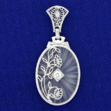 Camphor Glass Floral Pendant With Diamond In 14k White Gold