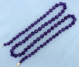 Amethyst Bead Necklace With 14k Yellow Gold Clasp