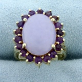 Purple Jade And Amethyst Ring In 14k Yellow Gold