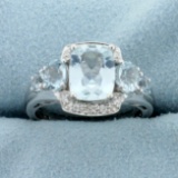 2.3ct Tw Aquamarine And Diamond Ring In 14k White Gold