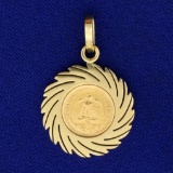 1945 Dos Pesos Mexican Coin Pendant In 14k Yellow Gold