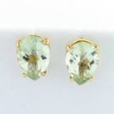 4ct Tw Green Amethyst Stud Earrings In 10k Yellow Gold