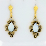 Vintage Dangle Opal Dangle Earrings In 14k Yellow Gold