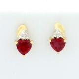 1ct Tw Lab Ruby Stud Earrings In 10k Yellow And White Gold