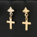 Dangle Cross Earrings In 14k Yellow Gold