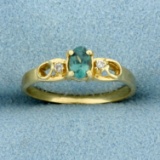 Green Topaz And Diamond Ring In 14k Yellow Gold