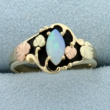 Opal Leaf Design Ring In 10k Yellow And Rose Gold