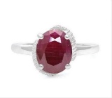 3.7ct Ruby & Diamond Ring In Sterling Silver