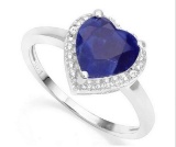 1.6ct Sapphire & Diamond Heart Ring In Sterling Silver