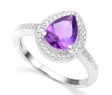 1.4ct Amethyst & Diamond Halo Ring In Sterling Silver