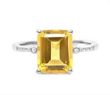 3ct Citrine & Diamond Ring In Sterling Silver