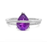 2ct Pear Cut Amethyst & Diamond Ring In Sterling Silver