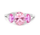 Large Pink Sapphire & Diamond Ring In Sterling Silver