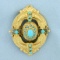 Hand Designed Persian Turquoise Pin In 14k Yellow Gold