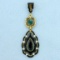 Antique Tourmaline And Seed Pearl Pendant In 14k Yellow Gold