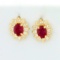 1ct Tw Ruby And Diamond Flower Design Earrings In 14k Yellow Gold