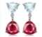 Aquamarine & Ruby Dangle Earrings In Sterling Silver
