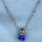 1.5ct Natural Tanzanite Pendant On Anchor Link Chain In 14k White Gold