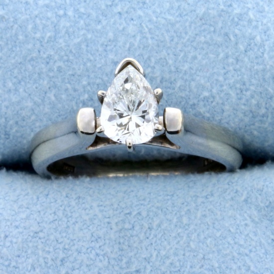 0.70 Ct Pear Diamond Solitaire Engagement Ring In 18k White Gold