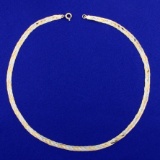 Tri-colored Italian-made 16 Inch Braided Herringbone Chain Necklace In 14k Yellow, White, And Rose G