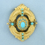 Hand Designed Persian Turquoise Pin In 14k Yellow Gold