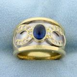 Cabochon Sapphire And Diamond Ring In 18k Yellow And White Gold
