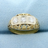 Vintage Three-stone Diamond Ring In 14k Yellow And White Gold