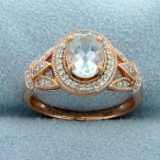 Aquamarine And Diamond Ring In 10k Rose And White Gold