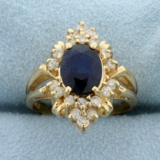 3ct Tw Natural Sapphire And Diamond Ring In 14k Yellow Gold