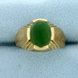 Men's 4ct Jade Ring In 10k Yellow Gold