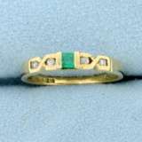 Natural Emerald And Diamond Ring In 14k Yellow Gold