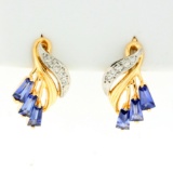1ct Tw Sapphire And Diamond Earrings In 14k Yellow Gold
