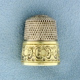 Antique Engraved Sewing Thimble In Sterling Silver