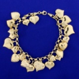 Cable Link Heart Charm Bracelet In 14k Yellow Gold