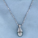 Tahitian Pearl Pendant On 16 Inch Chain Necklace In 14k White Gold