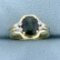 Green Sapphire And Diamond Ring In 14k Yellow Gold