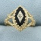 Antique Onyx And Diamond Ring In 14k Yellow Gold