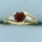 Garnet And Cz Heart Ring In 10k Yellow Gold