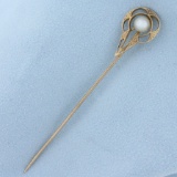 Antique Cultured Pearl Stick Pin In 10k Yellow Gold