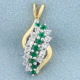 2/3ct Tw Emerald And Diamond Pendant In 14k Yellow Gold