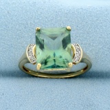 6ct Green Topaz And Diamond Ring In 14k Yellow Gold