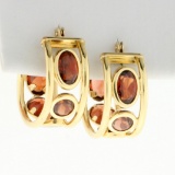 Garnet Hoop Earrings In 14k Yellow Gold