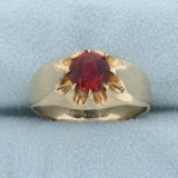 Men's Antique 1.5ct Red Topaz Solitaire Ring In 14k Yellow Gold