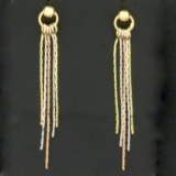 Tri Color Dangle Tassel Earrings In 14k Yellow, White, And Rose Gold