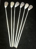 Set Of Six Alvin Gold Club Silver Swizzle Sticks Or Cocktail Stirrers