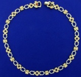 Italian Made Lucky Horseshoe And Heart Link Necklace In 14k Yellow And White Gold